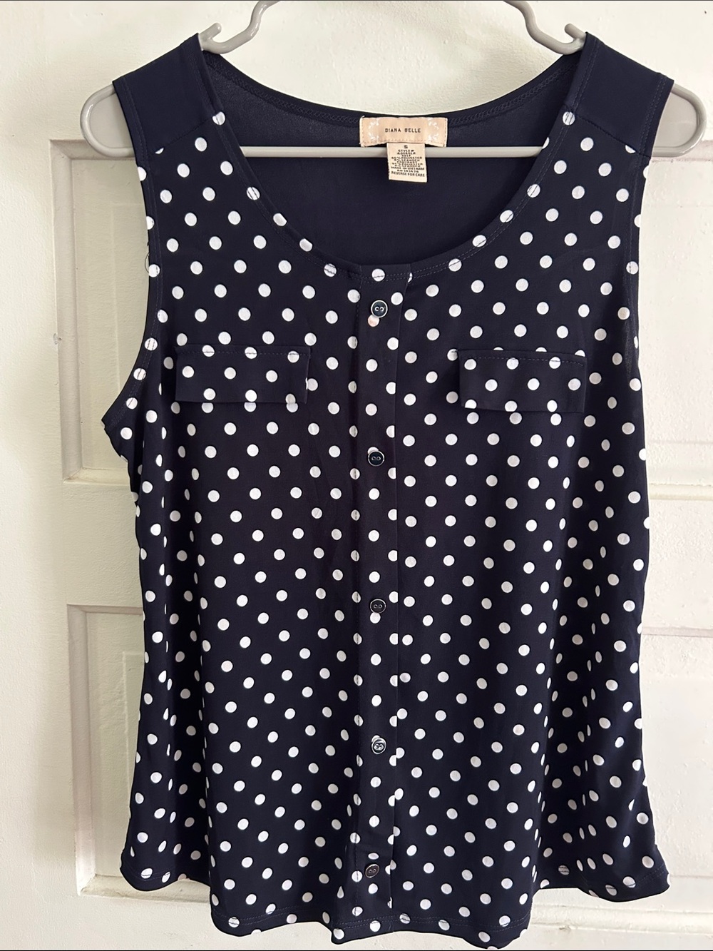 Diana Belle Navy & White Polka Dot Button-Front Camisole